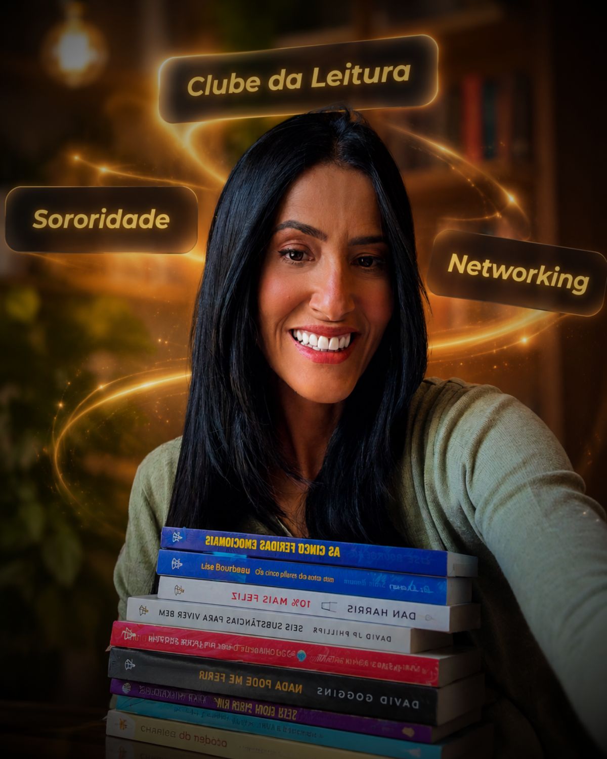 Foto da Audry com os livros